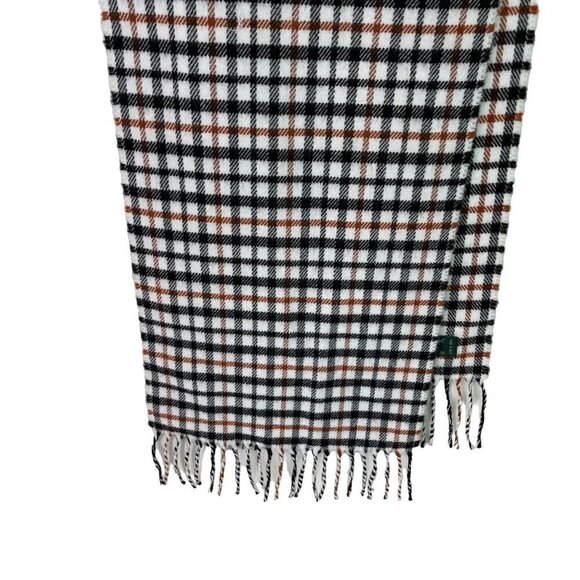 Lambswool Womens Scarf Plaid Made In Italy Fringe White Black Brown Rectangle - Picture 5 of 11